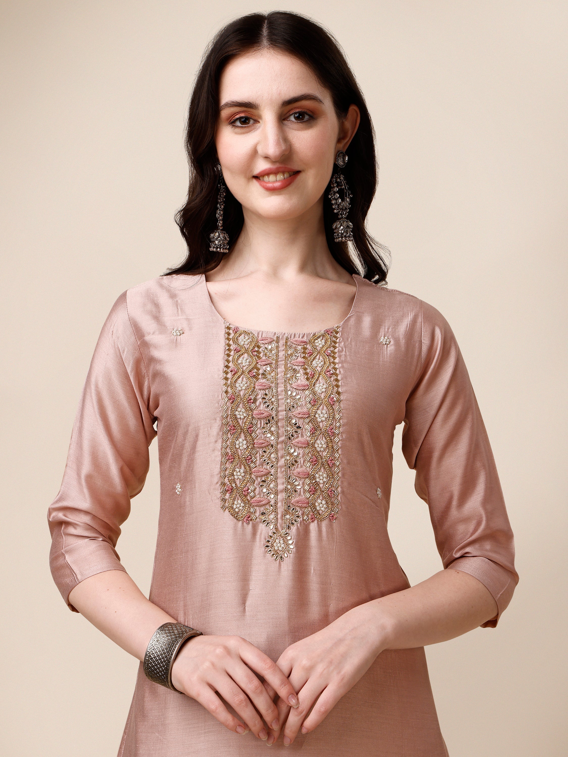 Embroidered Kurta With Pant And Dupatta Set, Multicolor - Hiral Fashion | Grocsy