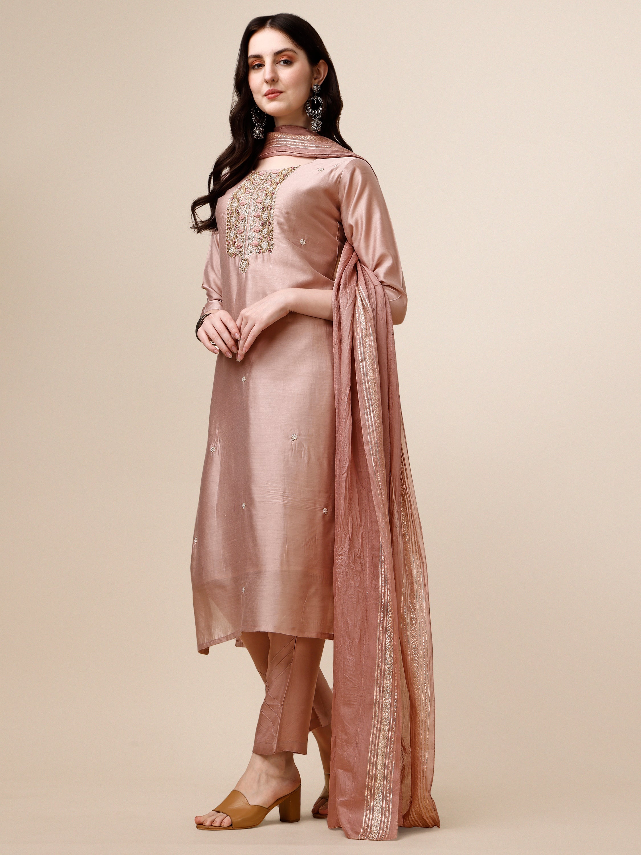 Embroidered Kurta With Pant And Dupatta Set, Multicolor - Hiral Fashion | Grocsy