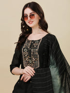 Embroidered Kurta With Pant And Dupatta Set, Multicolor - Hiral Fashion | Grocsy