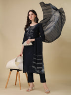 Hand Embroidered Kurta With Pant And Dupatta Set, Multicolor - Hiral Fashion | Grocsy