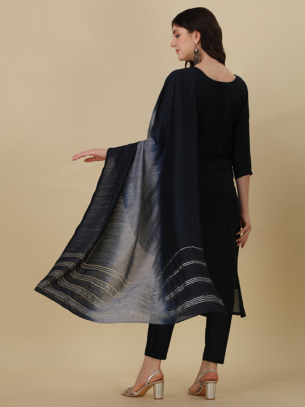 Hand Embroidered Kurta With Pant And Dupatta Set, Multicolor - Hiral Fashion | Grocsy
