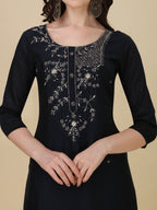 Hand Embroidered Kurta With Pant And Dupatta Set, Multicolor - Hiral Fashion | Grocsy