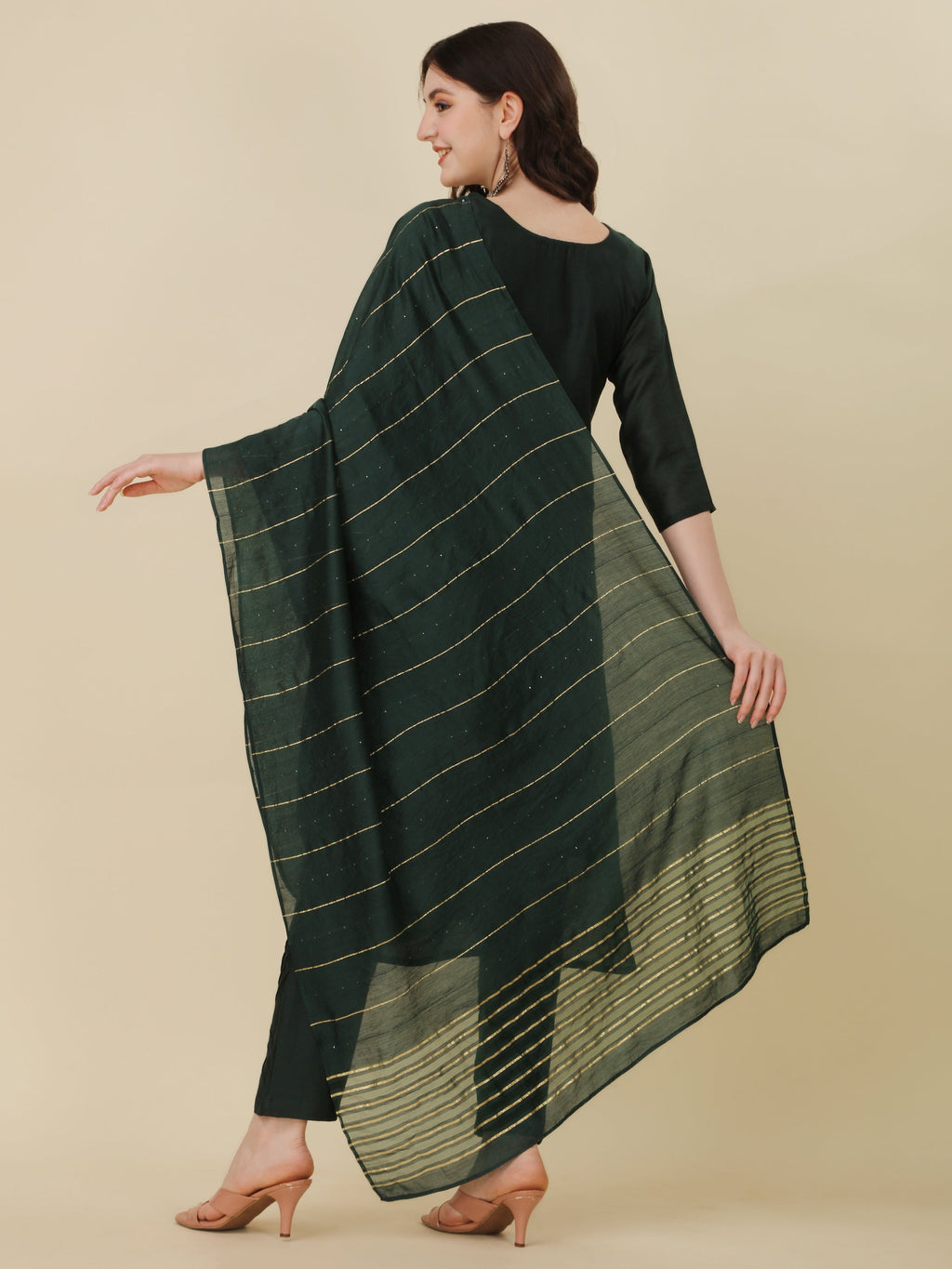 Embroidered Bottle Green Kurta With Pant And Dupatta Set, Multicolor - Hiral Fashion | Grocsy