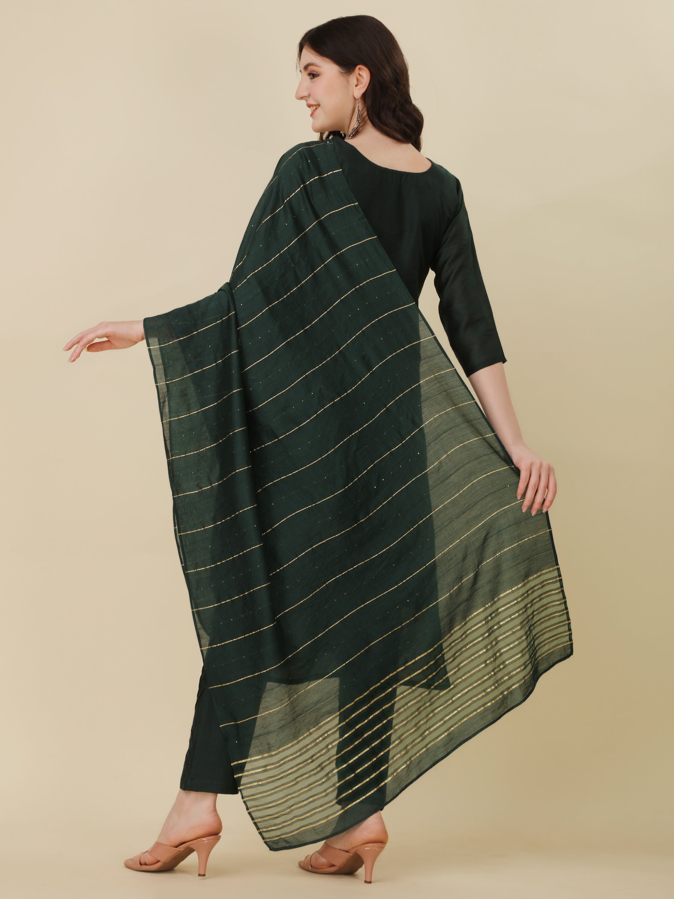 Embroidered Bottle Green Kurta With Pant And Dupatta Set, Multicolor - Hiral Fashion | Grocsy