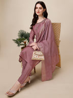 Hand Embroidered Kurta With Pant And Dupatta Set, Multicolor - Hiral Fashion | Grocsy