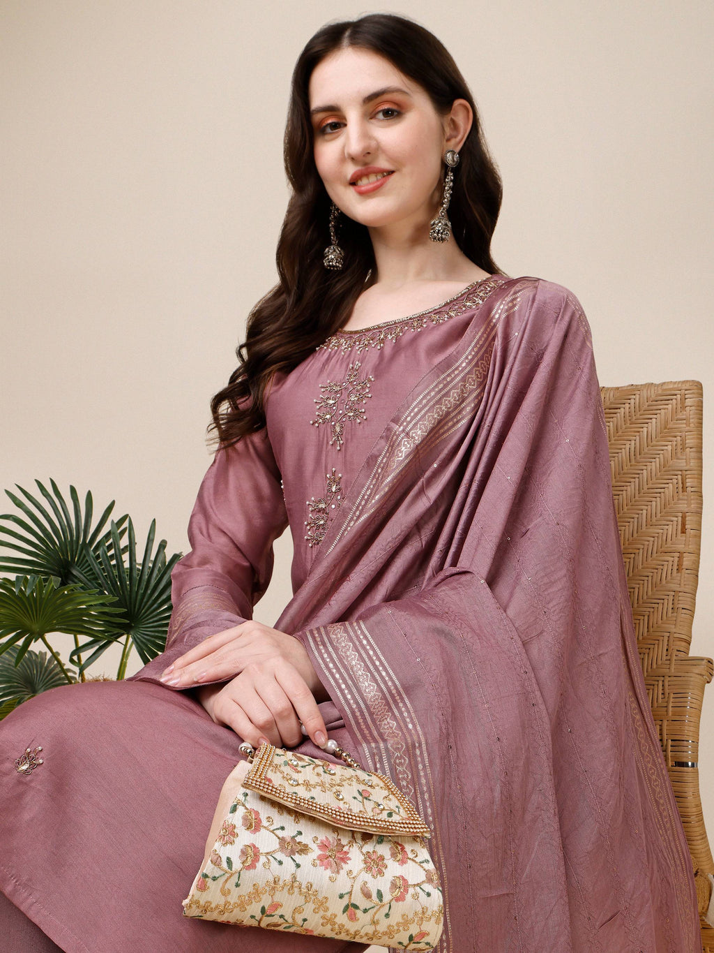 Hand Embroidered Kurta With Pant And Dupatta Set, Multicolor - Hiral Fashion | Grocsy