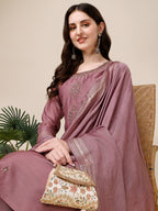 Hand Embroidered Kurta With Pant And Dupatta Set, Multicolor - Hiral Fashion | Grocsy