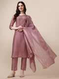 Hand Embroidered Kurta With Pant And Dupatta Set, Multicolor - Hiral Fashion | Grocsy