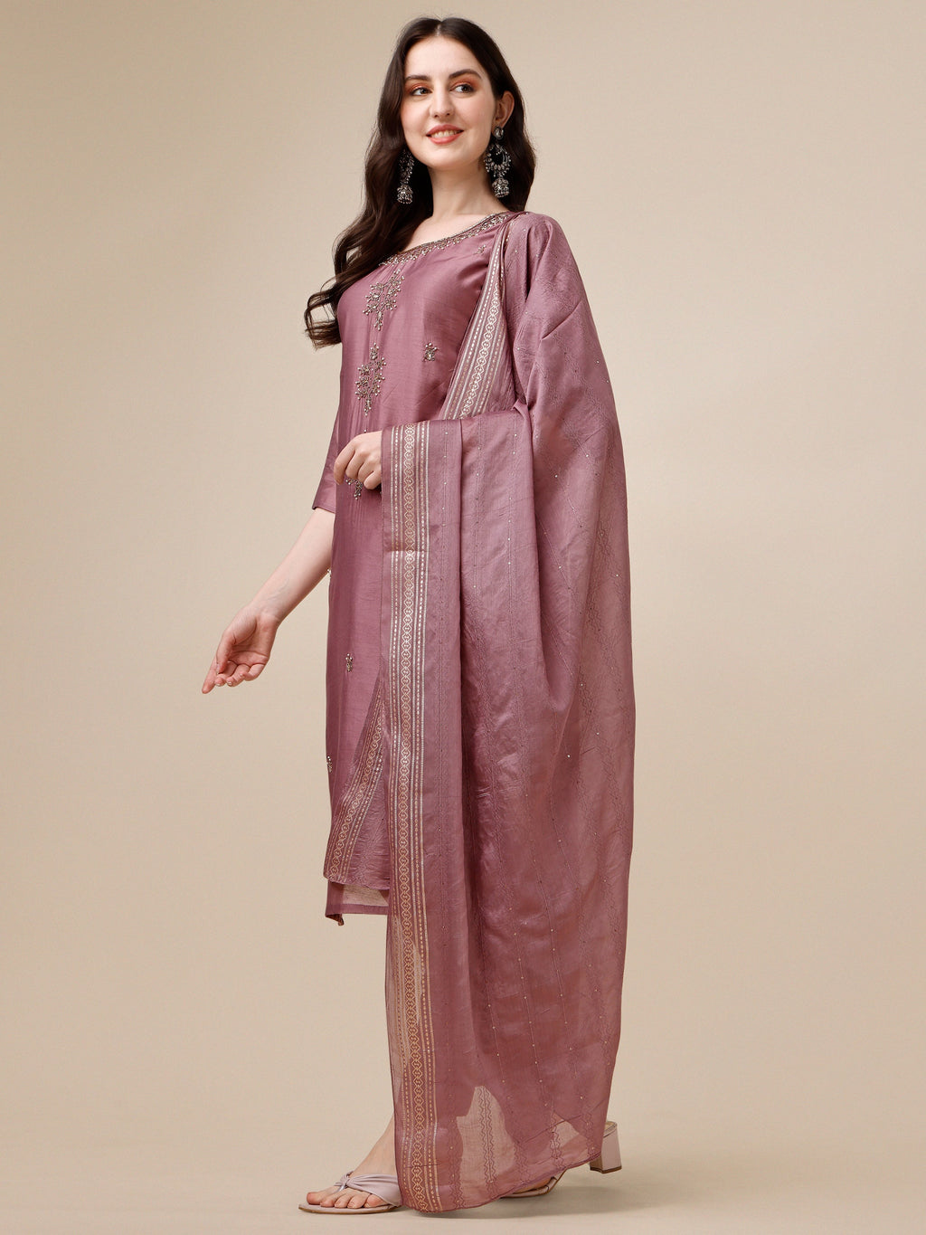 Hand Embroidered Kurta With Pant And Dupatta Set, Multicolor - Hiral Fashion | Grocsy