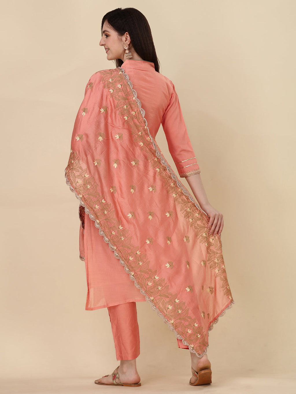 Embellished Hand Embroidered Buttoned Kurta With Pant & Dupatta Set, Multicolor - Hiral Fashion | Grocsy