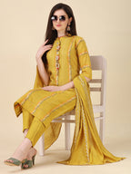 Embellished Buttoned Kurta With Pant And Dupatta Set, Multicolor - Hiral Fashion | Grocsy