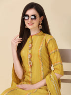 Embellished Buttoned Kurta With Pant And Dupatta Set, Multicolor - Hiral Fashion | Grocsy