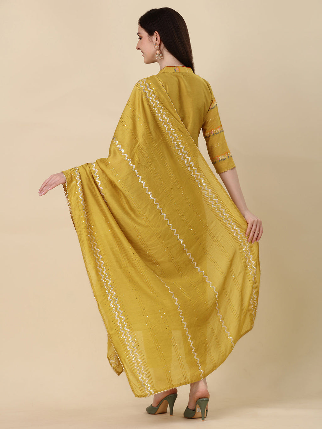 Embellished Buttoned Kurta With Pant And Dupatta Set, Multicolor - Hiral Fashion | Grocsy