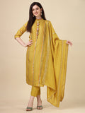 Embellished Buttoned Kurta With Pant And Dupatta Set, Multicolor - Hiral Fashion | Grocsy