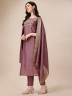 Hand Embroidered Kurta With Pant And Dupatta Set, Multicolor - Hiral Fashion | Grocsy