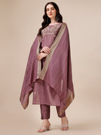 Hand Embroidered Kurta With Pant And Dupatta Set, Multicolor - Hiral Fashion | Grocsy