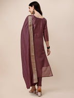 Hand Embroidered Kurta With Pant And Dupatta Set, Multicolor - Hiral Fashion | Grocsy