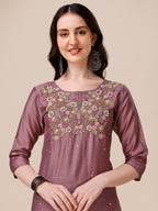 Hand Embroidered Kurta With Pant And Dupatta Set, Multicolor - Hiral Fashion | Grocsy