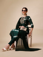 Lehariya Printed And Embroidered Kurta With Pant And Dupatta Set, Multicolor - Hiral Fashion | Grocsy