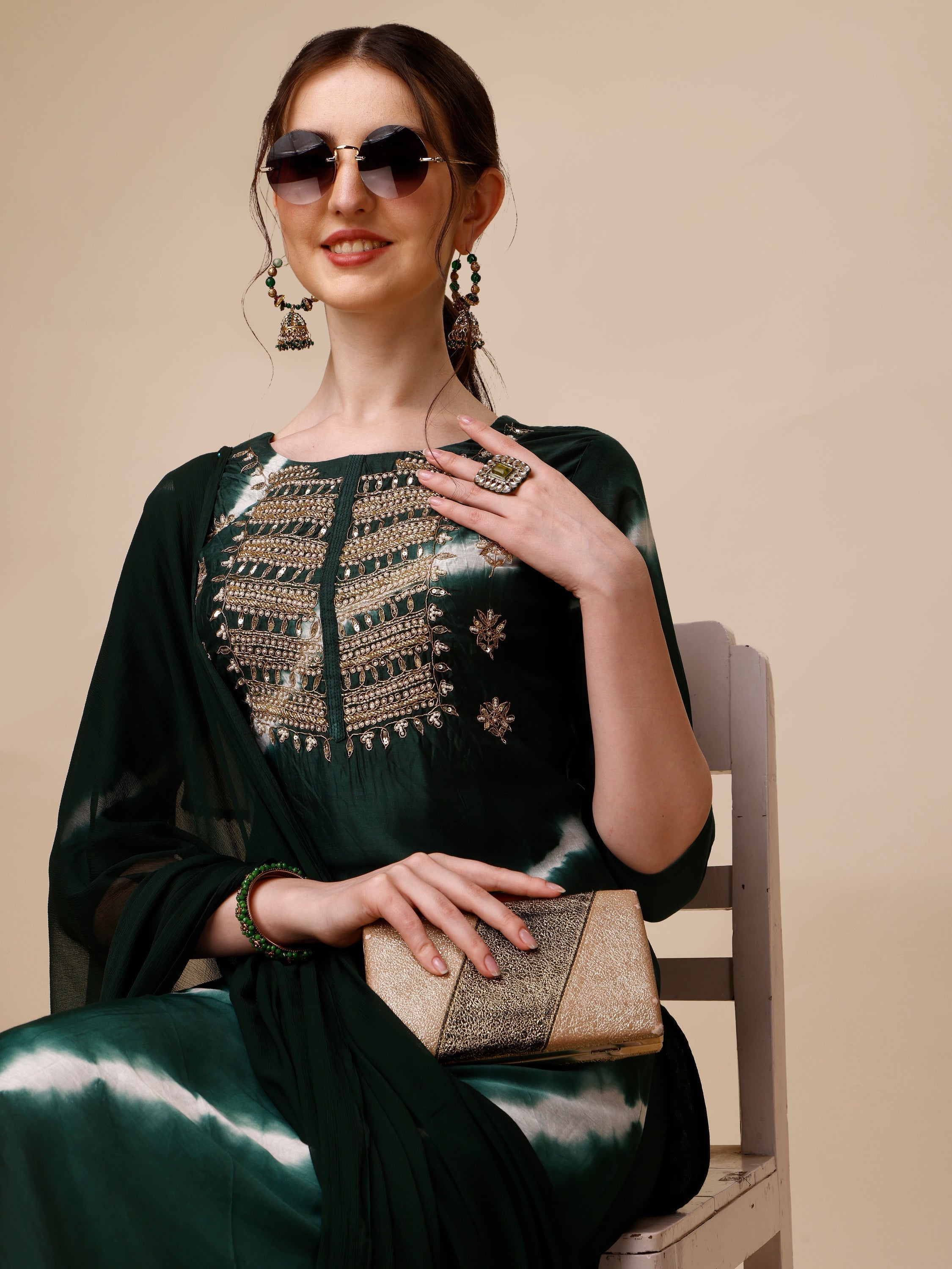 Lehariya Printed And Embroidered Kurta With Pant And Dupatta Set, Multicolor - Hiral Fashion | Grocsy
