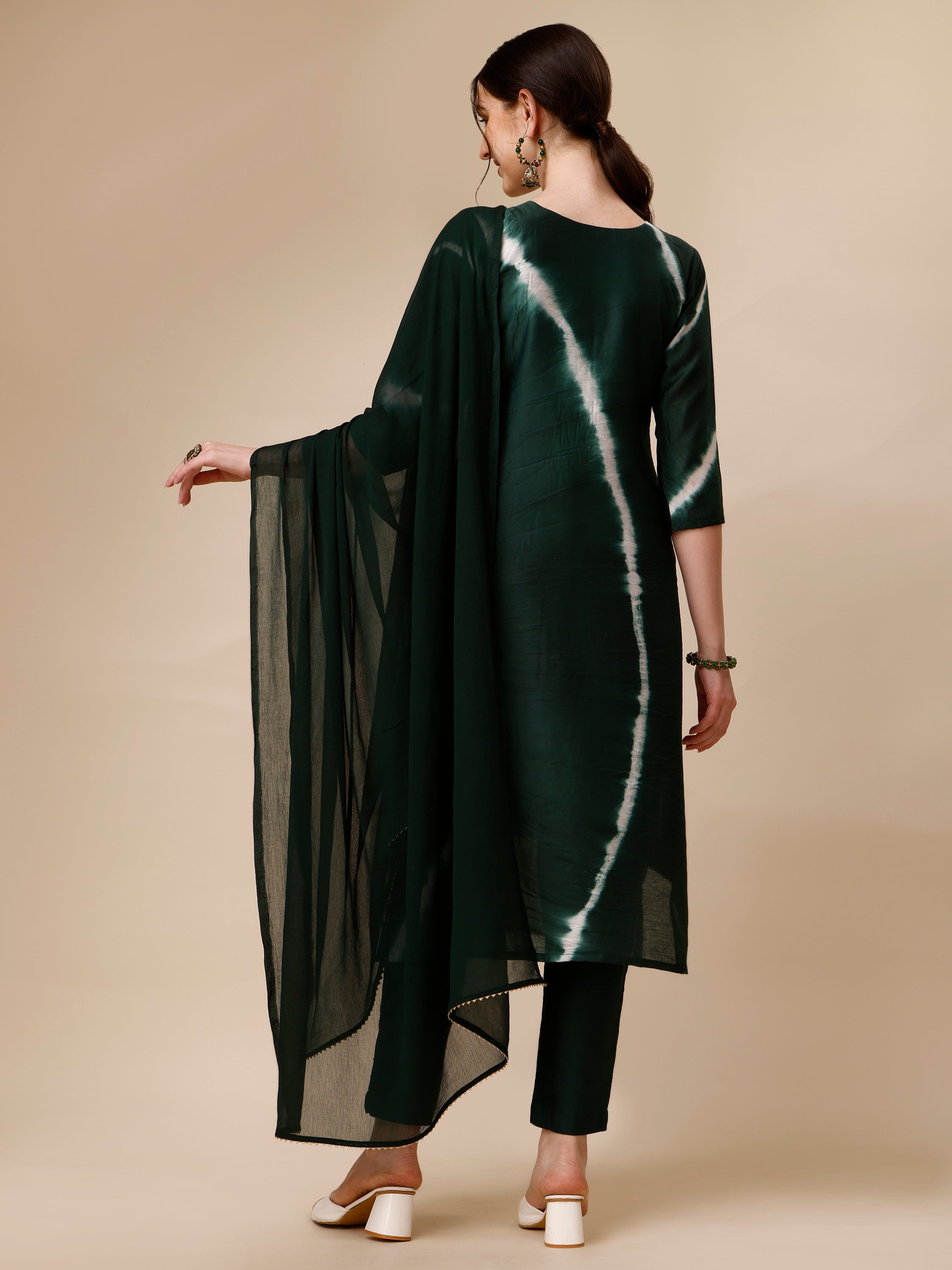 Lehariya Printed And Embroidered Kurta With Pant And Dupatta Set, Multicolor - Hiral Fashion | Grocsy