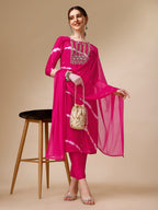 Lehariya Printed And Embroidered Kurta With Pant And Dupatta Set, Multicolor - Hiral Fashion | Grocsy