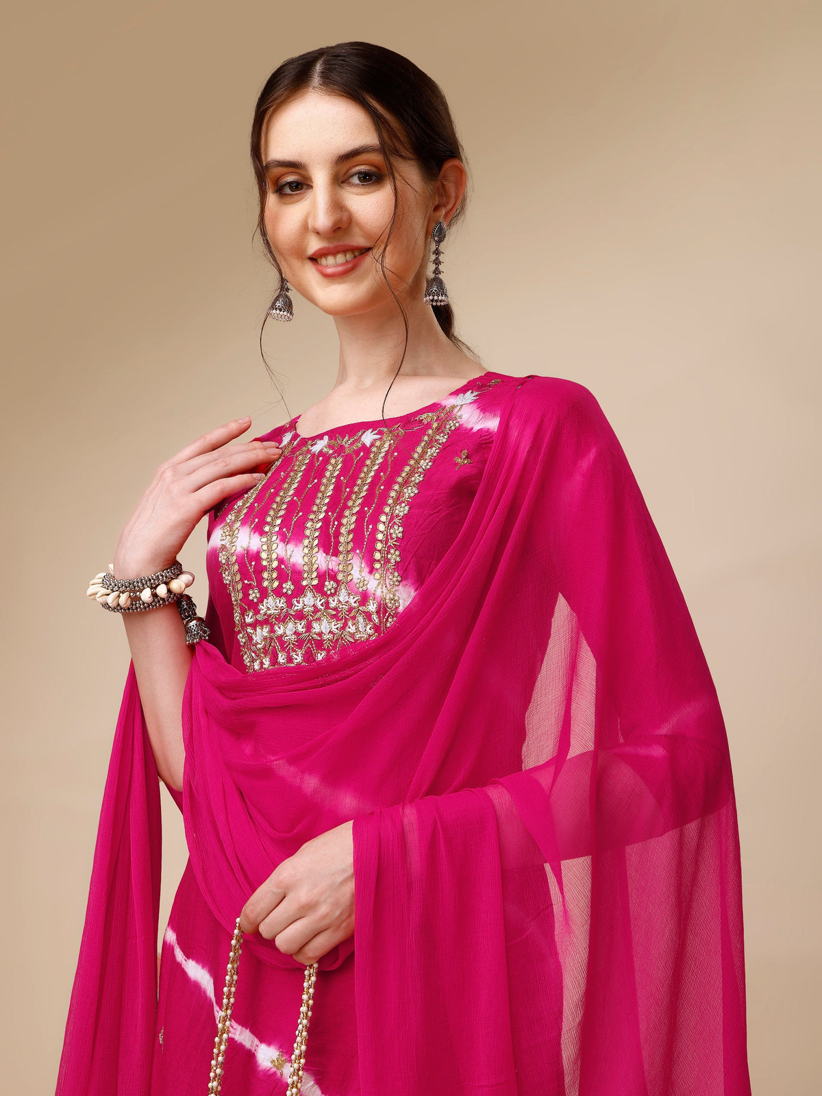 Lehariya Printed And Embroidered Kurta With Pant And Dupatta Set, Multicolor - Hiral Fashion | Grocsy
