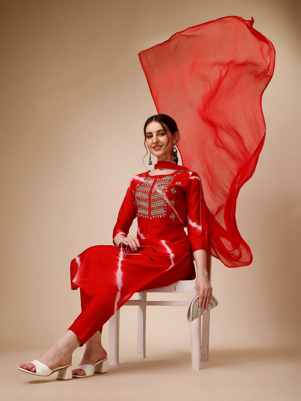 Lehariya Printed And Embroidered Kurta With Pant And Dupatta Set, Multicolor - Hiral Fashion | Grocsy