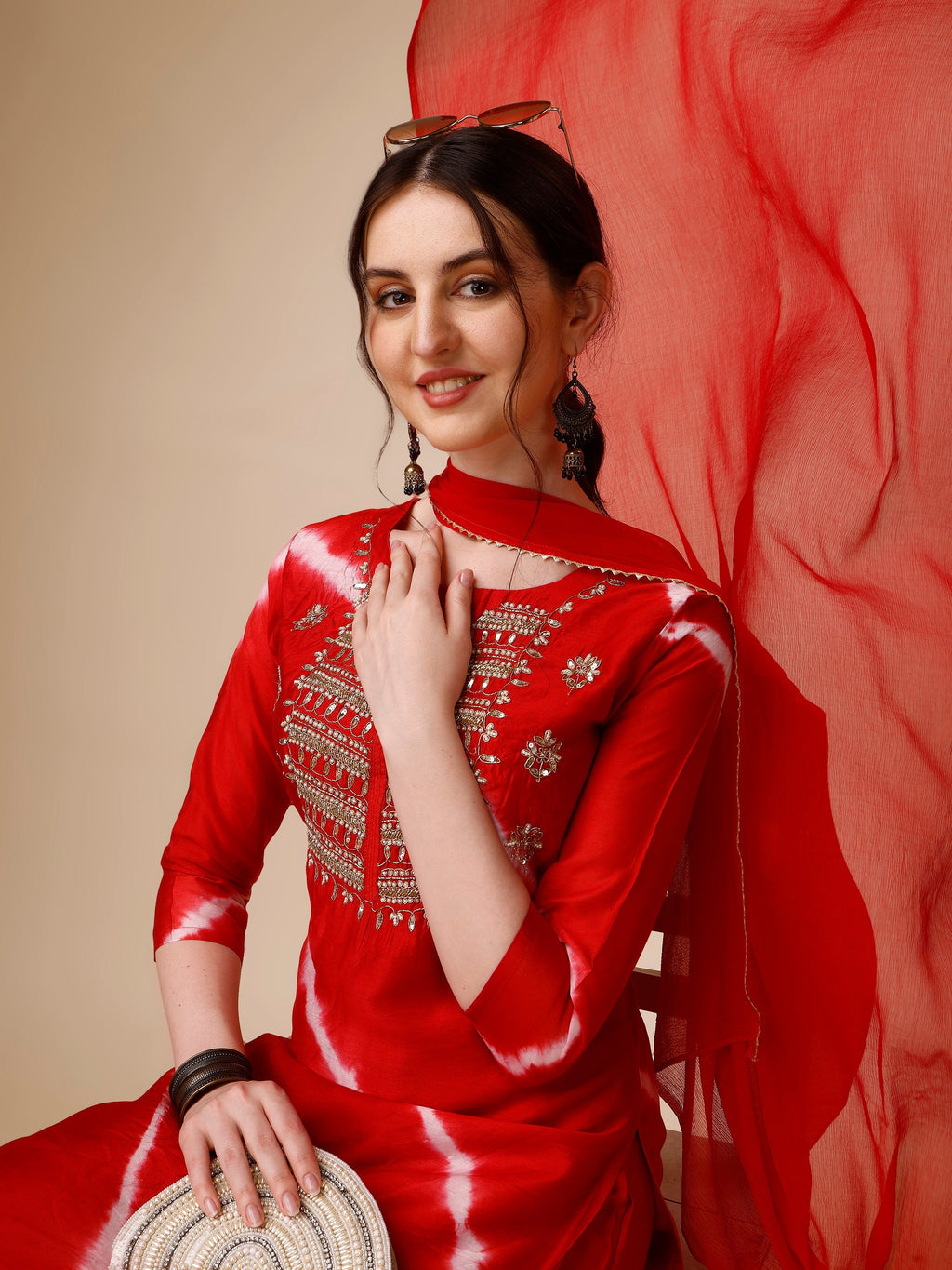Lehariya Printed And Embroidered Kurta With Pant And Dupatta Set, Multicolor - Hiral Fashion | Grocsy