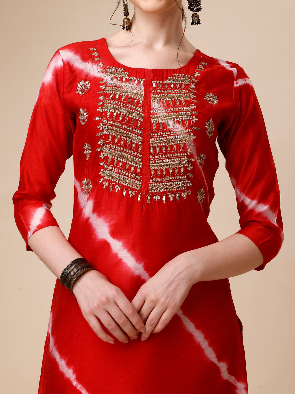 Lehariya Printed And Embroidered Kurta With Pant And Dupatta Set, Multicolor - Hiral Fashion | Grocsy