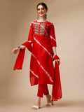 Lehariya Printed And Embroidered Kurta With Pant And Dupatta Set, Multicolor - Hiral Fashion | Grocsy