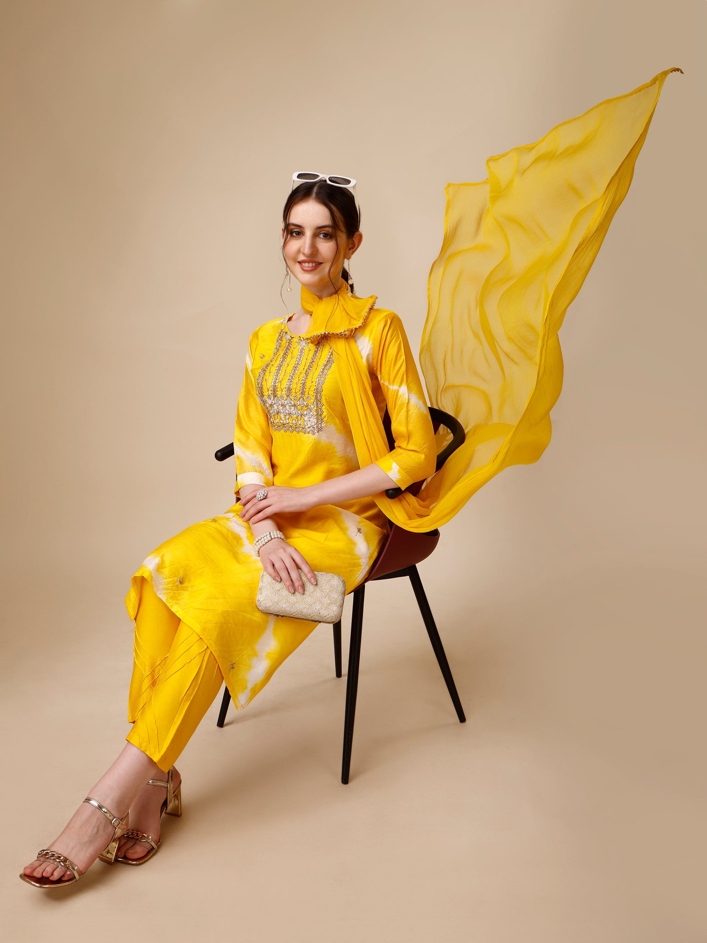 Lehariya Printed And Embroidered Kurta With Pant And Dupatta Set, Multicolor - Hiral Fashion | Grocsy