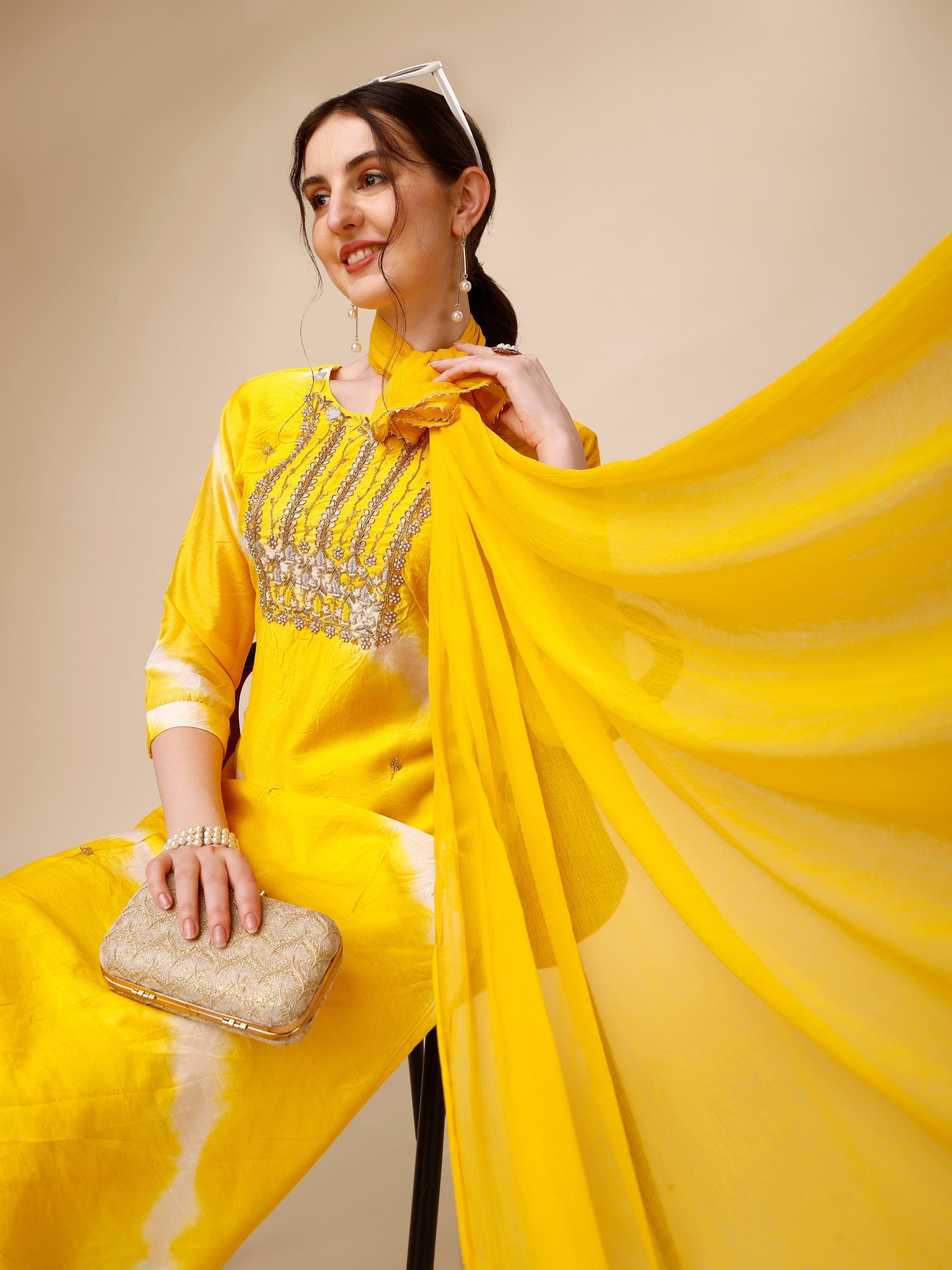 Lehariya Printed And Embroidered Kurta With Pant And Dupatta Set, Multicolor - Hiral Fashion | Grocsy