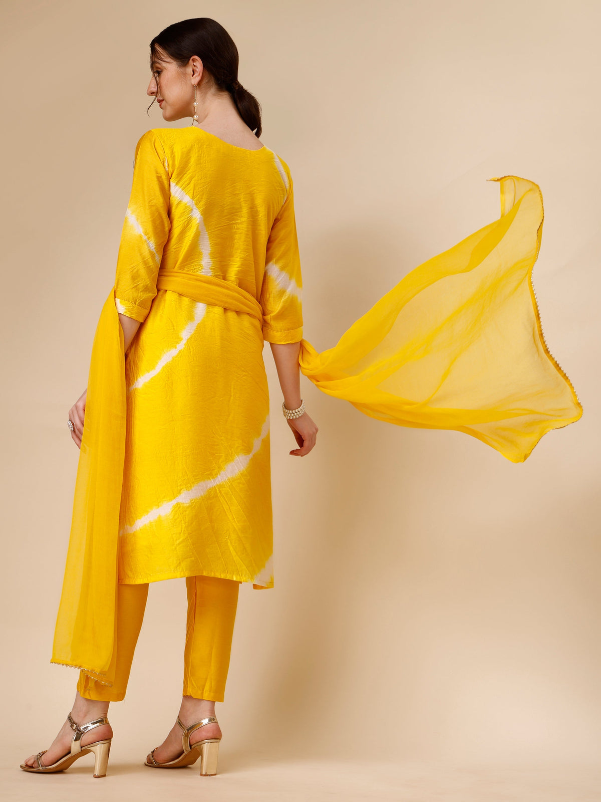 Lehariya Printed And Embroidered Kurta With Pant And Dupatta Set, Multicolor - Hiral Fashion | Grocsy