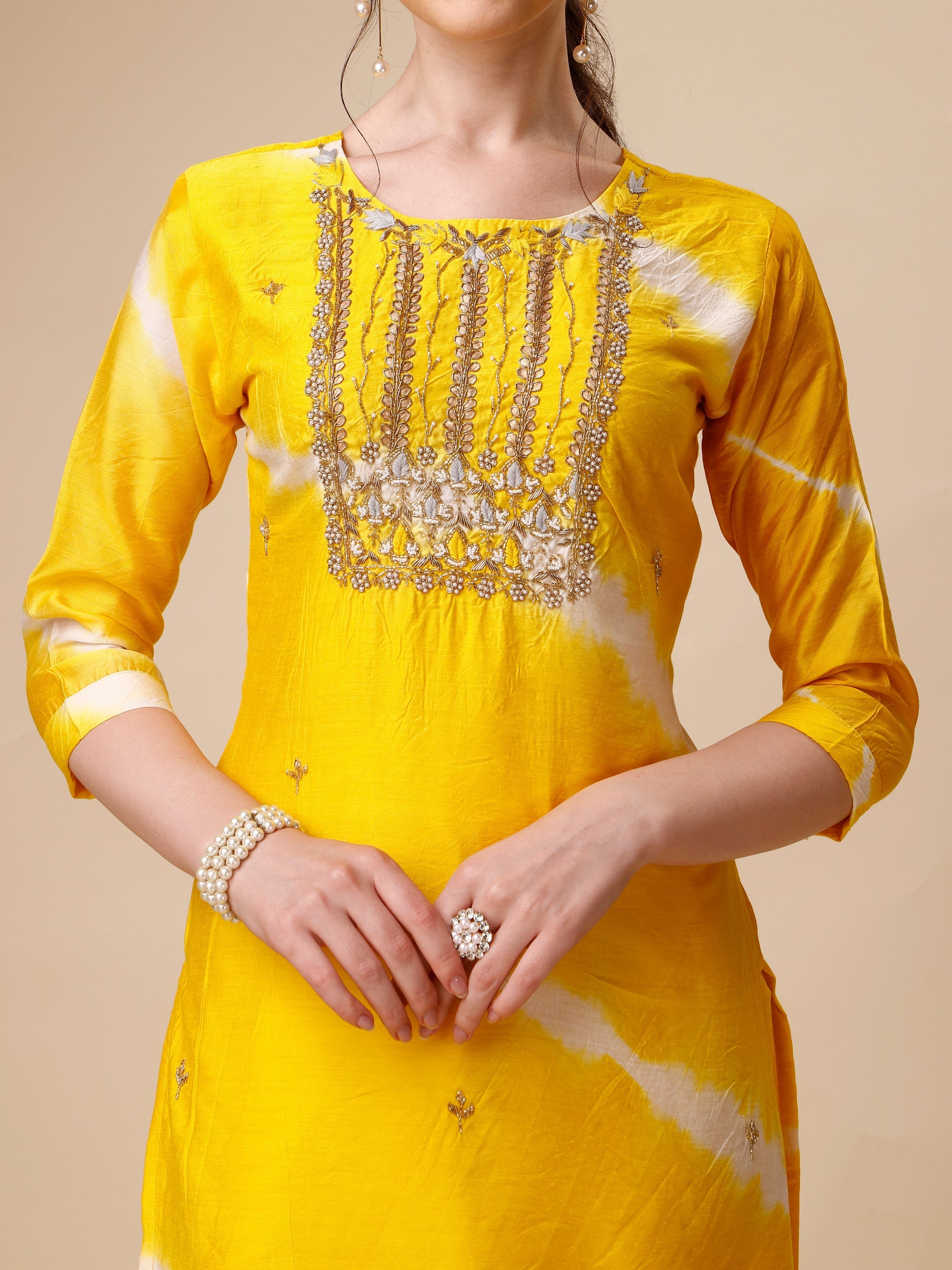 Lehariya Printed And Embroidered Kurta With Pant And Dupatta Set, Multicolor - Hiral Fashion | Grocsy