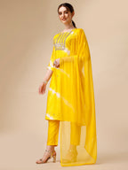 Lehariya Printed And Embroidered Kurta With Pant And Dupatta Set, Multicolor - Hiral Fashion | Grocsy
