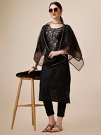 Embroidered Kurta With Pant And Dupatta Set, Multicolor - Hiral Fashion | Grocsy