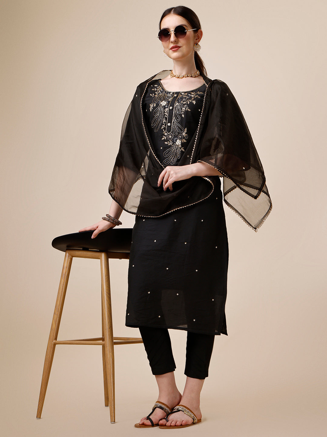 Embroidered Kurta With Pant And Dupatta Set, Multicolor - Hiral Fashion | Grocsy