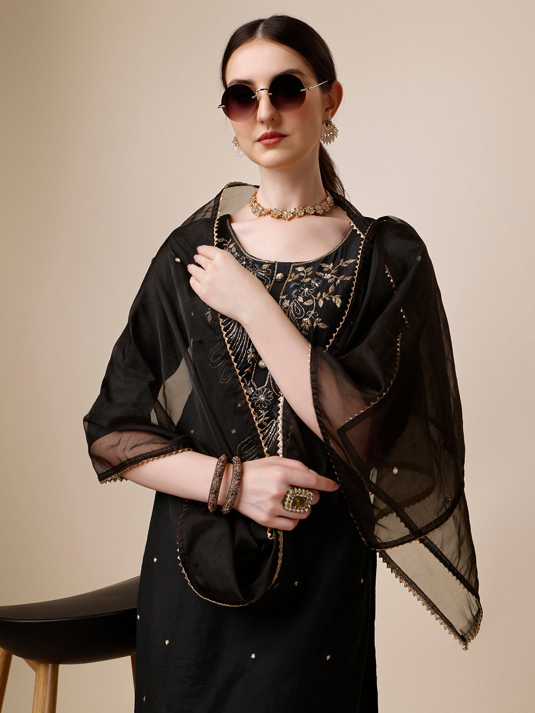 Embroidered Kurta With Pant And Dupatta Set, Multicolor - Hiral Fashion | Grocsy
