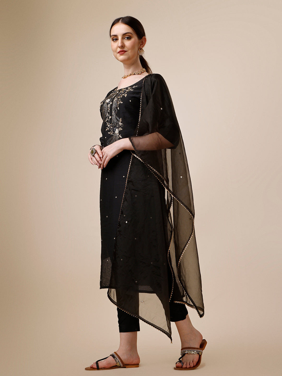 Embroidered Kurta With Pant And Dupatta Set, Multicolor - Hiral Fashion | Grocsy