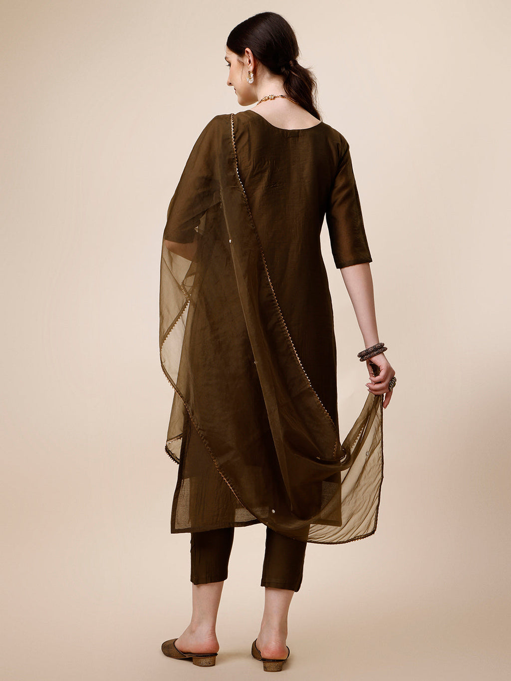 Embroidered Green Kurta With Pant And Dupatta Set, Multicolor - Hiral Fashion | Grocsy