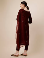 Embroidered Maroon Kurta With Pant And Dupatta Set, Multicolor - Hiral Fashion | Grocsy