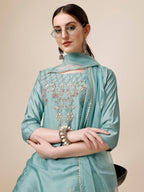 Hand Embroidered Kurta With Pant & Dupatta Set, Multicolor - Hiral Fashion | Grocsy