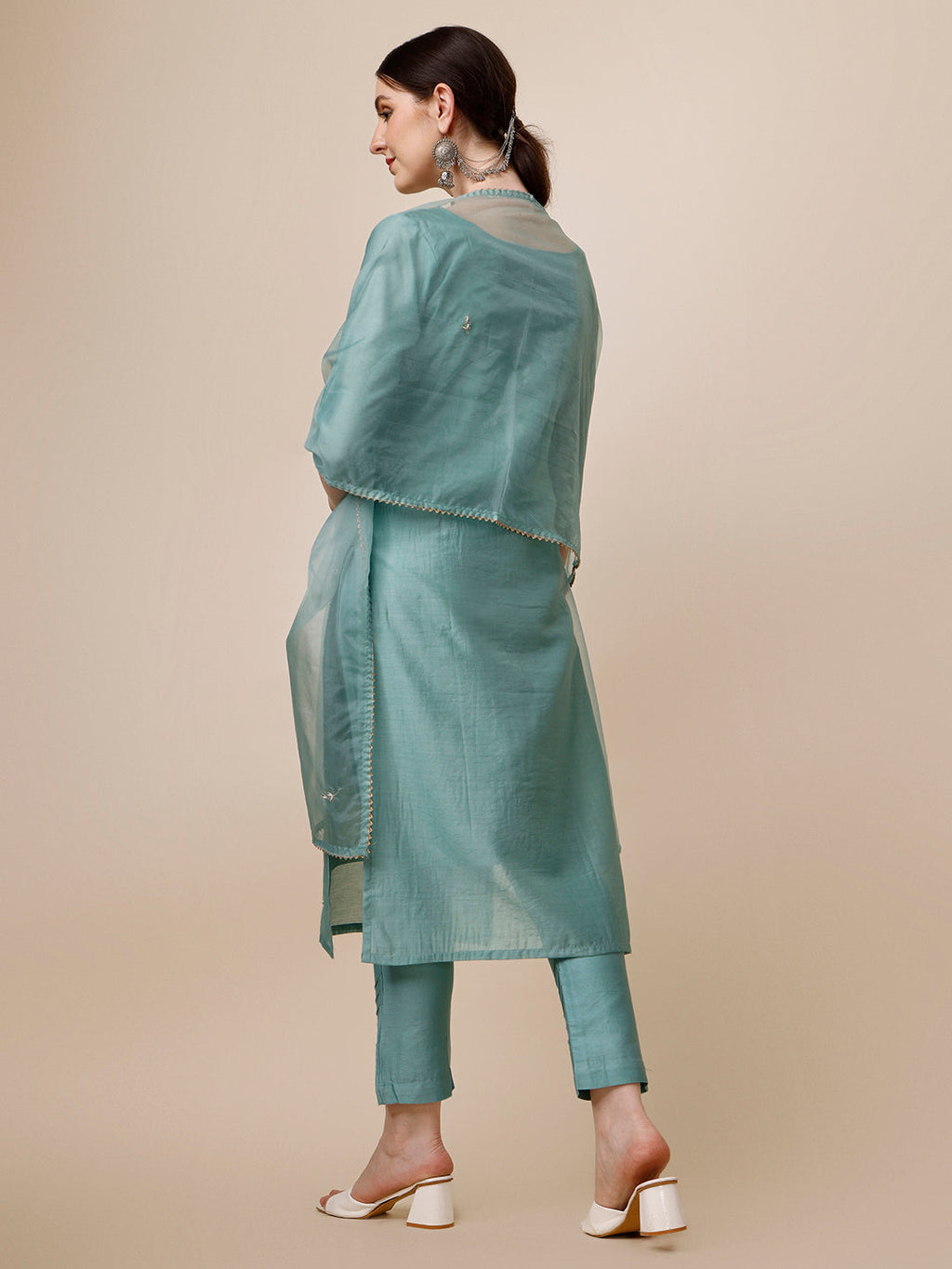 Hand Embroidered Kurta With Pant & Dupatta Set, Multicolor - Hiral Fashion | Grocsy