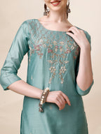 Hand Embroidered Kurta With Pant & Dupatta Set, Multicolor - Hiral Fashion | Grocsy
