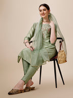 Embroidered Kurta With Pant And Dupatta Set, Multicolor - Hiral Fashion | Grocsy