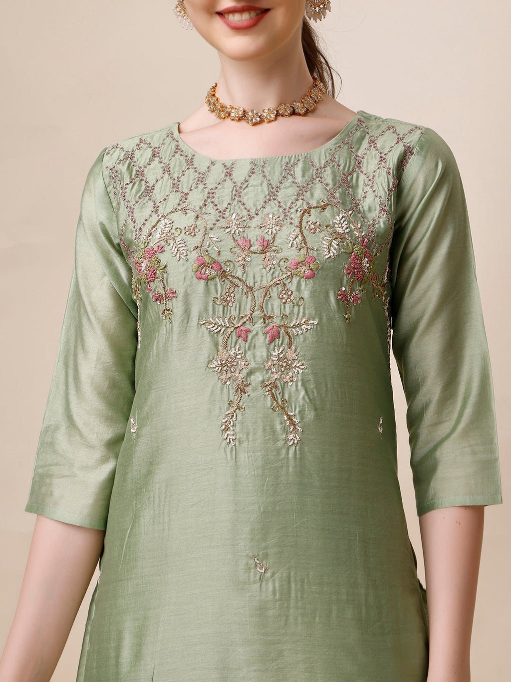 Embroidered Kurta With Pant And Dupatta Set, Multicolor - Hiral Fashion | Grocsy
