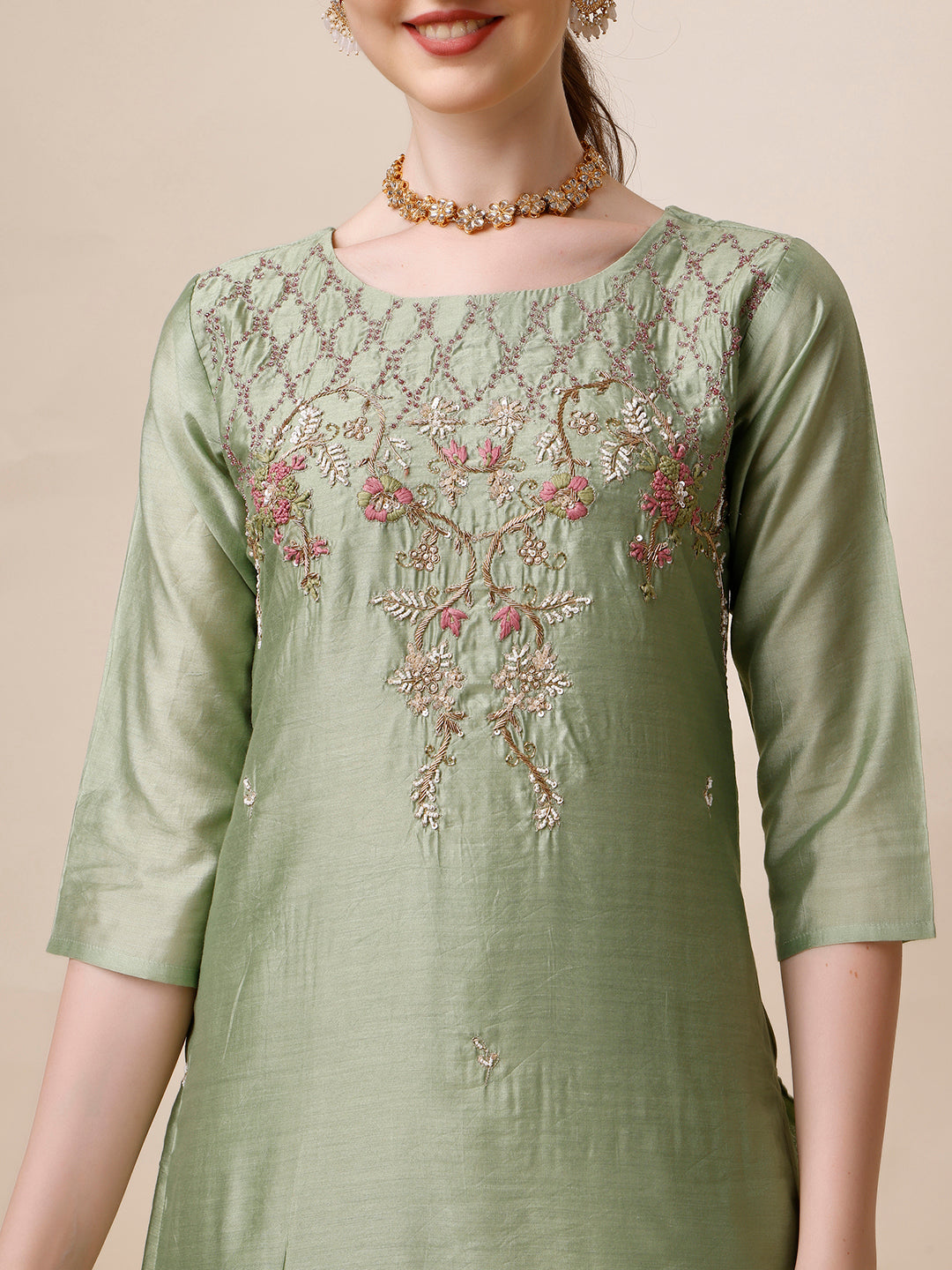 Embroidered Kurta With Pant And Dupatta Set, Multicolor - Hiral Fashion | Grocsy