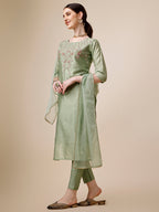 Embroidered Kurta With Pant And Dupatta Set, Multicolor - Hiral Fashion | Grocsy