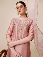 Hand Embroidered Kurta With Pant & Dupatta Set, Multicolor - Hiral Fashion | Grocsy